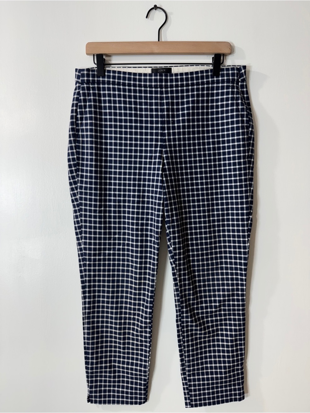 WP7 {J. Crew} "Martie" Navy Blue White Gingham Straight Leg Trousers Dress Pants